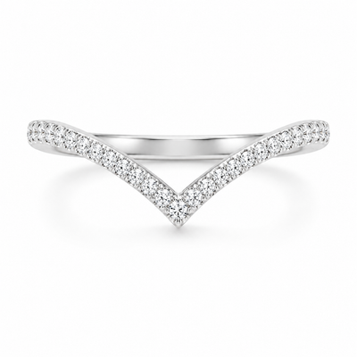 14k white gold chevron wedding band with pave diamonds