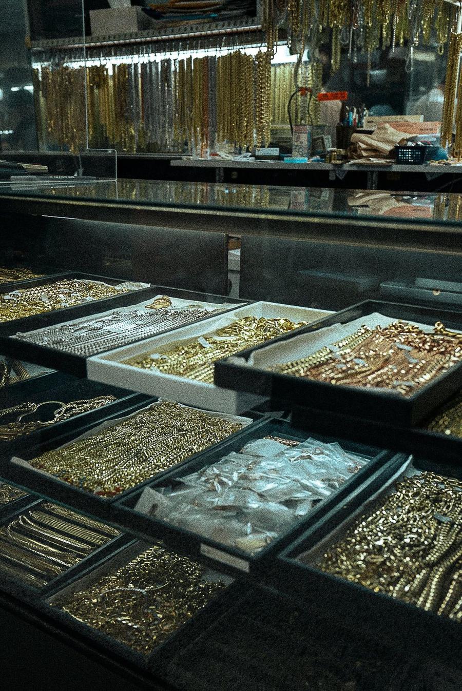 Trays of gold chains