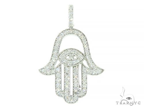 14k white gold diamond hamsa pendant