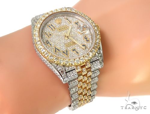 41mm Mens Tone 18K Yellow Gold Stainless Steel Fully Iced Pave Diamond DateJust Rolex Watch 66098: buy online in NYC. at TRAXNYC.