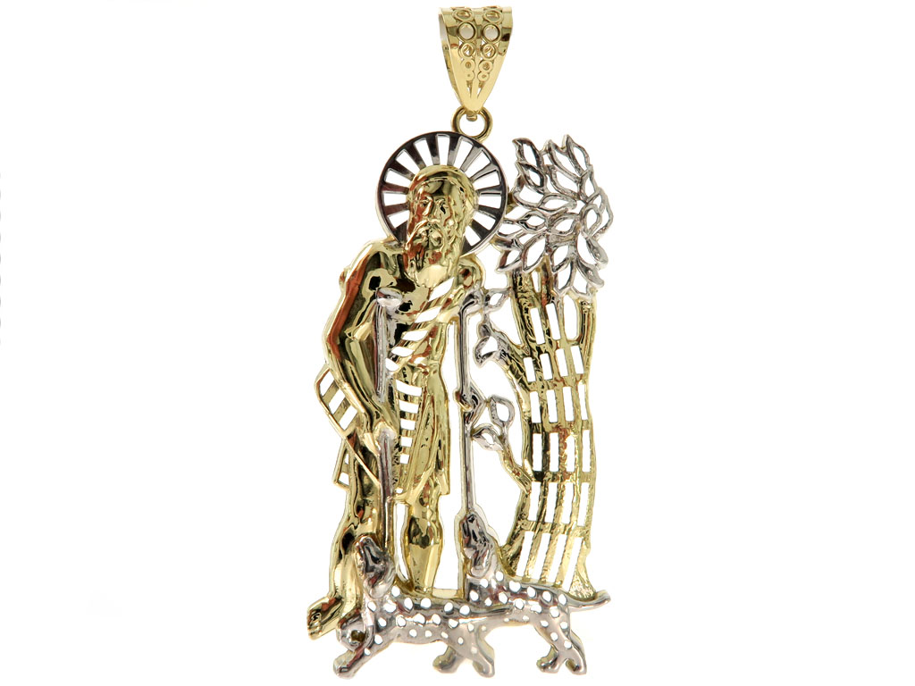 10K Two Tone Gold Saint Lazarus Pendant 57130 Mens Metal Two tone Gold 10k