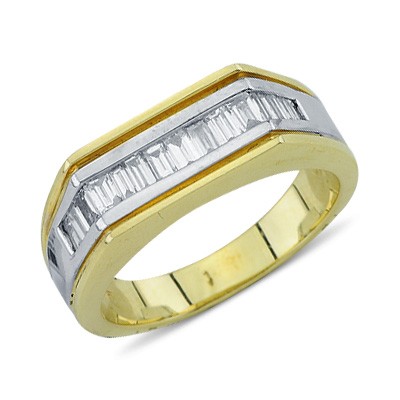 Elegant Baguette Cut Channel Set Diamond Mens Ring In Two Tone 14K Gold