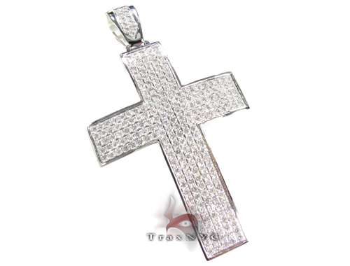 Round Cut Cross Crucifix 5502 Mens Diamond Cross White Gold 14k